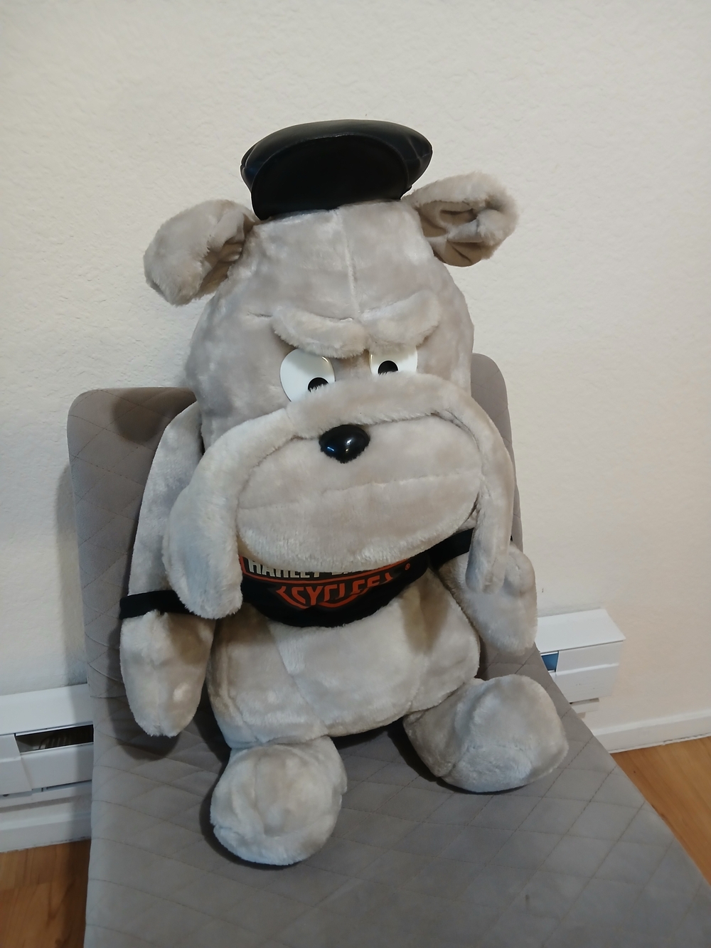 Harley-Davidson Gray Plush Bulldog Dog Toy with Black Cap